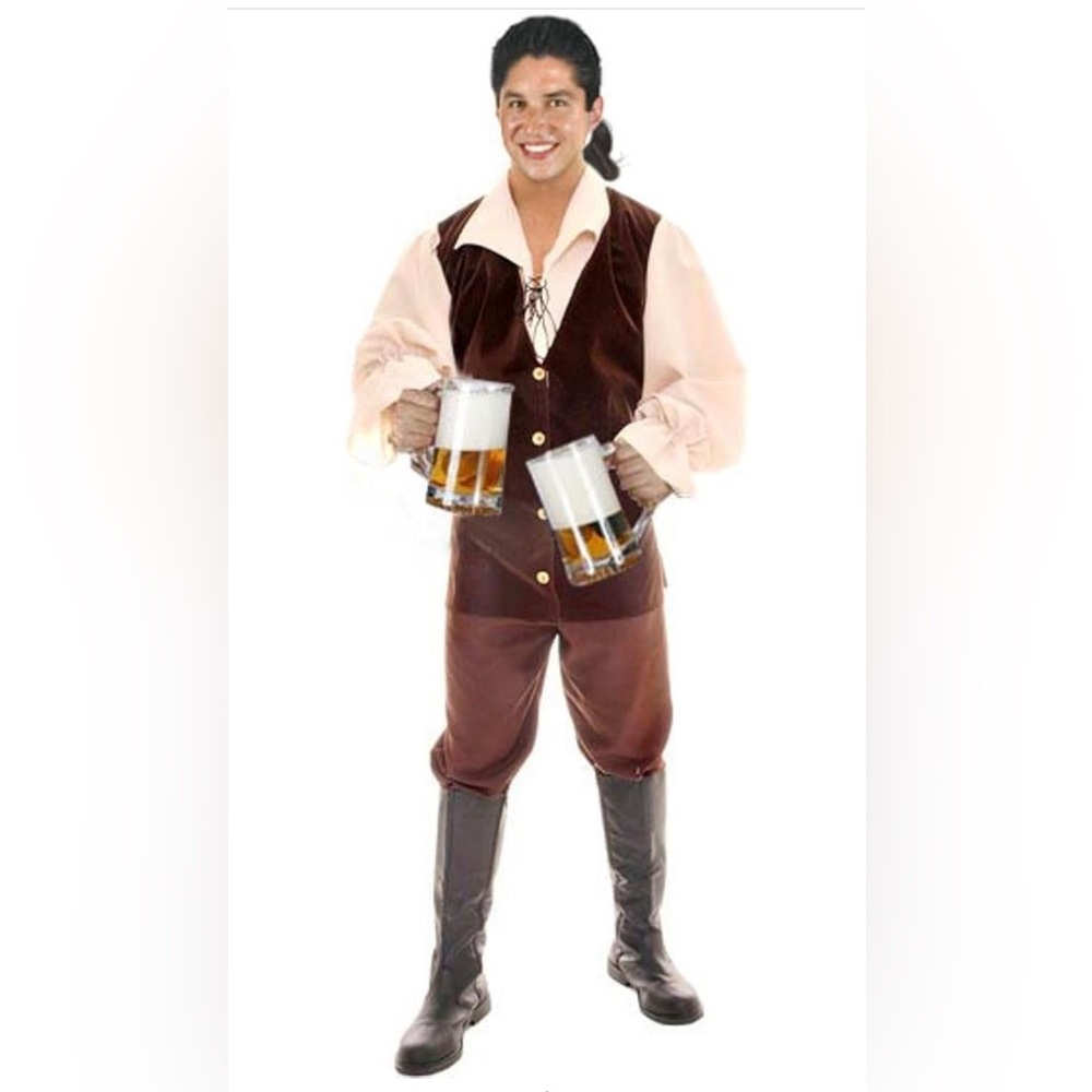 Men's Samuel Adams Beer Halloween Costume with white wig (Size: Standard 42-46